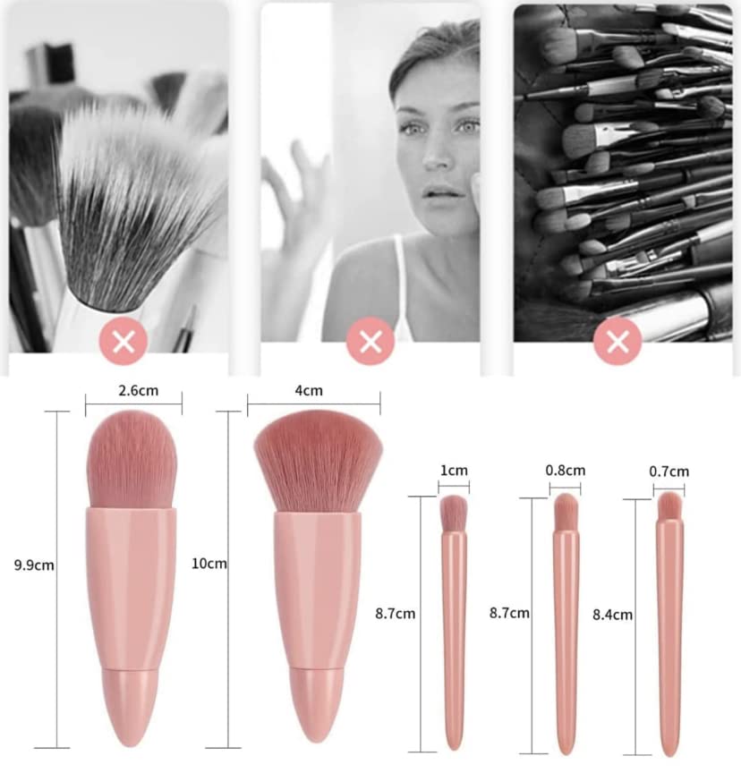 Bajajbeauty 5-Piece Professional Makeup Brush Set with Travel Case & Built-in Mirror - Portable Cosmetic Brushes for Eyeshadow, Powder, Foundation, Blush - Perfect for Travel, Home Makeup & Professional Use