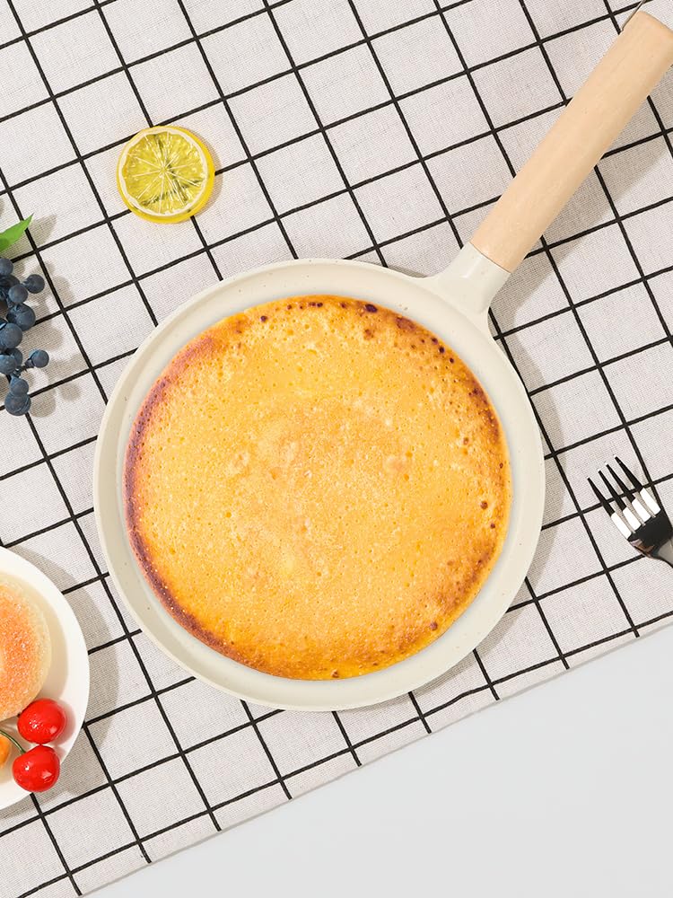 9.2 Inch Nonstick Crepe Pan with Wooden Handle - Lightweight Stovetop Pancake Maker, Cast Iron Tortilla Griddle with Excellent Heat Conduction - Perfect for French Crepes, Pancakes, Tortillas & Breakfast Cooking