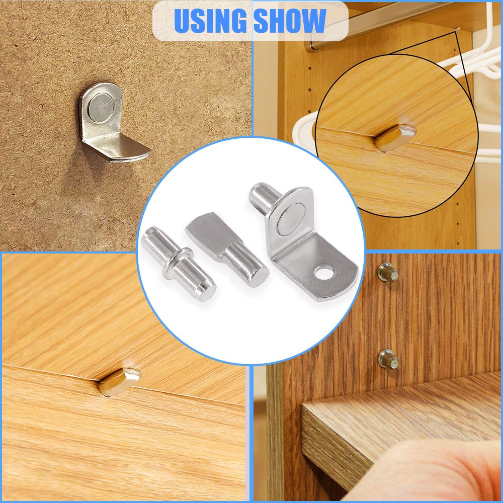 Glarks 110-Pieces Nickel Plated Shelf Bracket Pegs - Heavy Duty Cabinet & Furniture Shelf Pins Support Kit (3 Styles, Silver) - Perfect for Kitchen Cabinets, Bookshelves & DIY Storage Solutions
