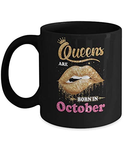 Black Queens Are Born In October Lipstick Print Coffee Mug - 11oz Ceramic Cup for Birthday Gifts, Office Use & Coffee Lovers