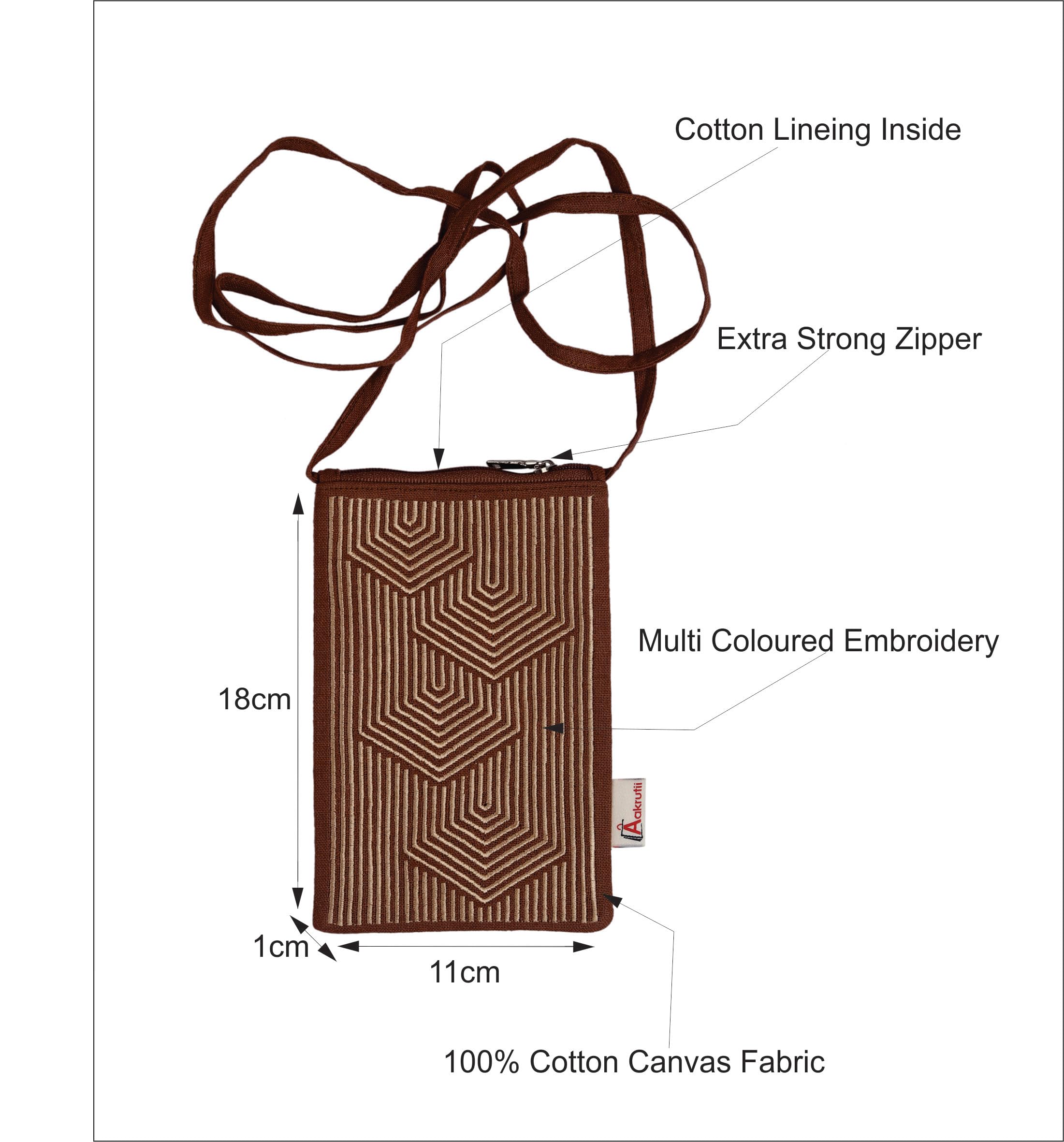 Aakrutii Handmade Women's Embroidery Cotton Crossbody Phone Purse - Eco-Friendly Small Sling Bag for Phone Holder & Essentials | Perfect for Shopping, Travel & Daily Use
