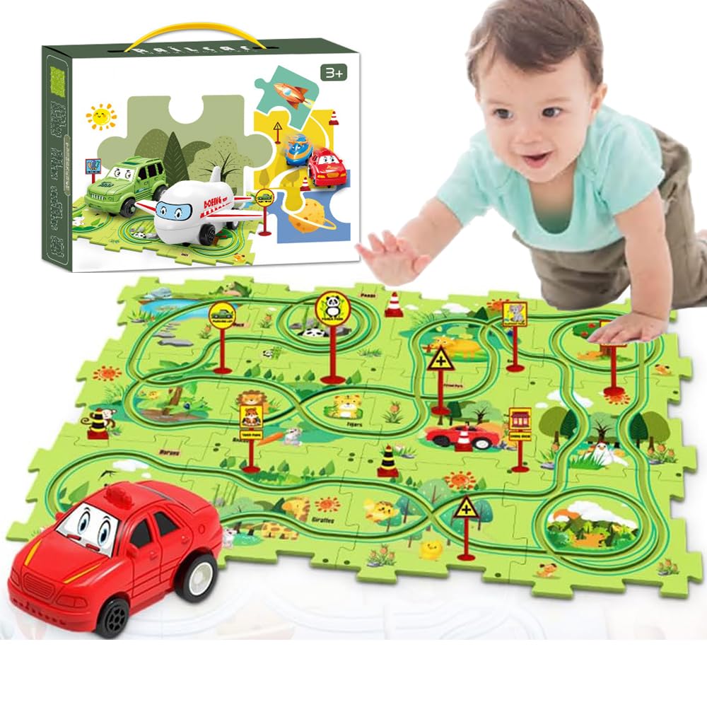 Puzzle Racer Kids Car Track Set - 15 Piece Educational Toy for Toddlers | Forest-Themed Puzzle Track Play Set for Boys & Girls | STEM Learning Toy for Early Childhood Development | Perfect for Birthday Gifts & Indoor Playtime