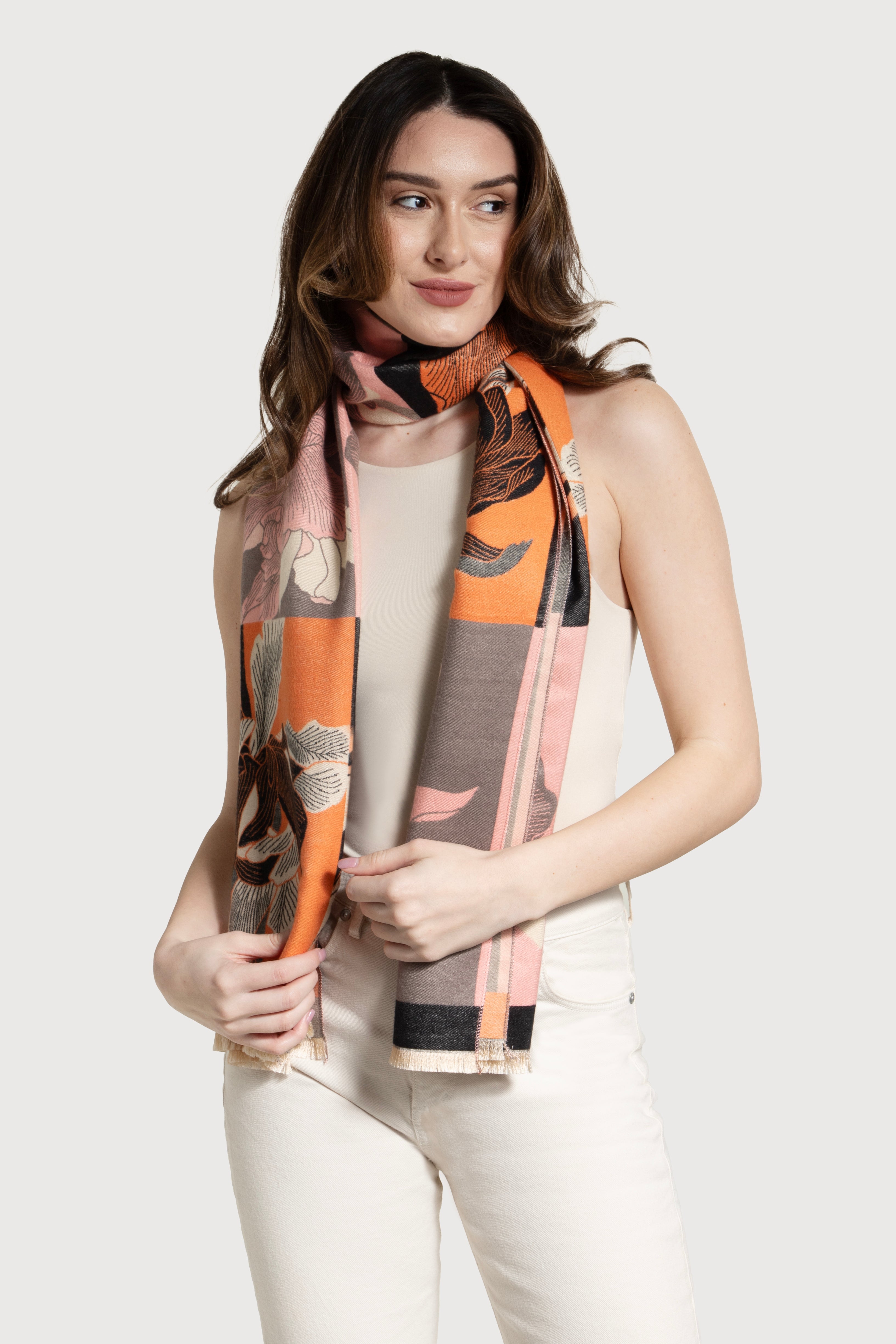 Stylish Reversible Flower Block Scarf for Women - Soft & Lightweight Winter Fashion Accessory - Perfect for Office, Travel & Casual Outfits