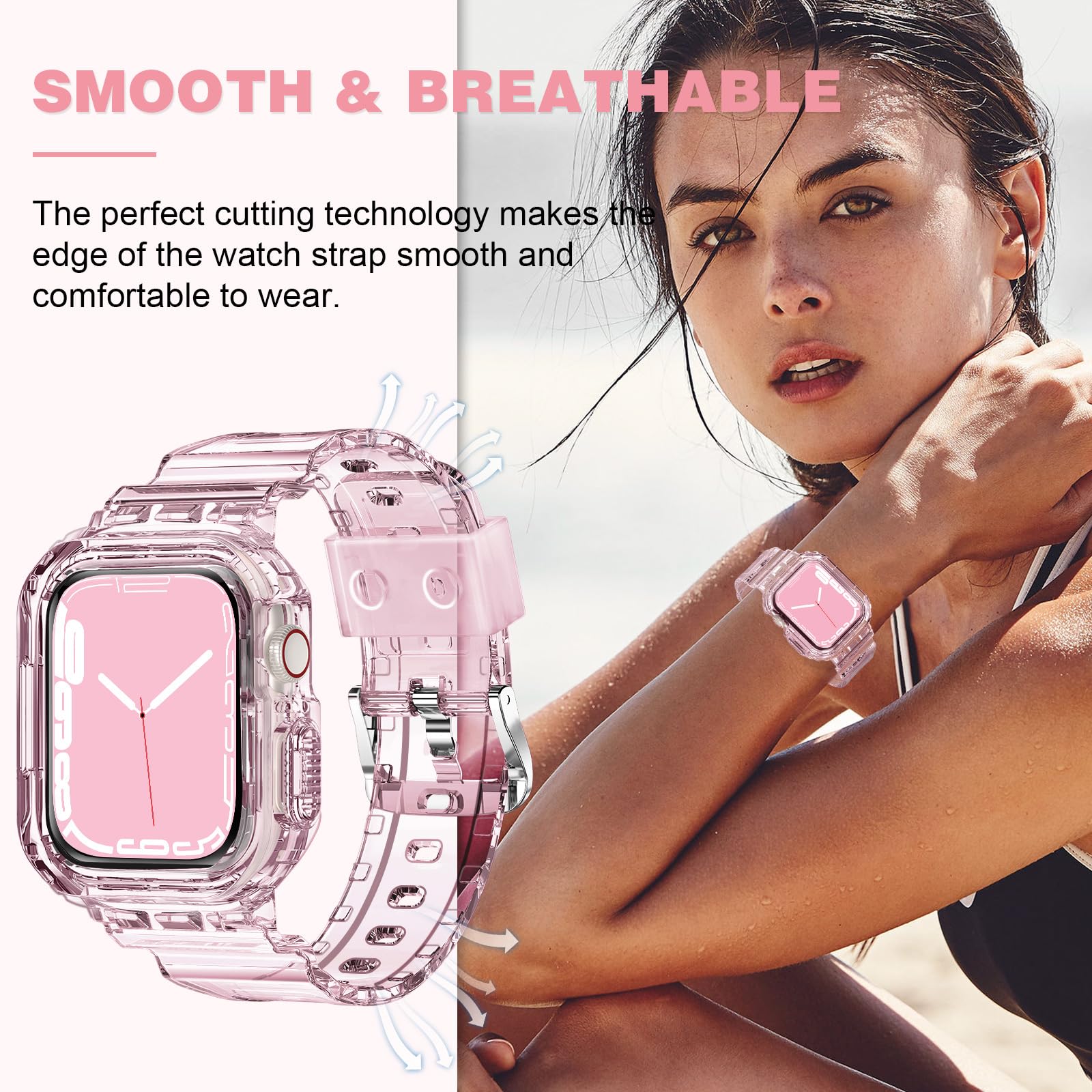 XYF Crystal Clear Apple Watch Band with Bumper Case - Compatible with iWatch Ultra 2/1, Series 9/8/7/SE/6/5/4/3/2/1 - 45mm 44mm 42mm 41mm 40mm 38mm - Sporty Jelly Strap for Men & Women - Perfect for Gym, Running & Everyday Wear