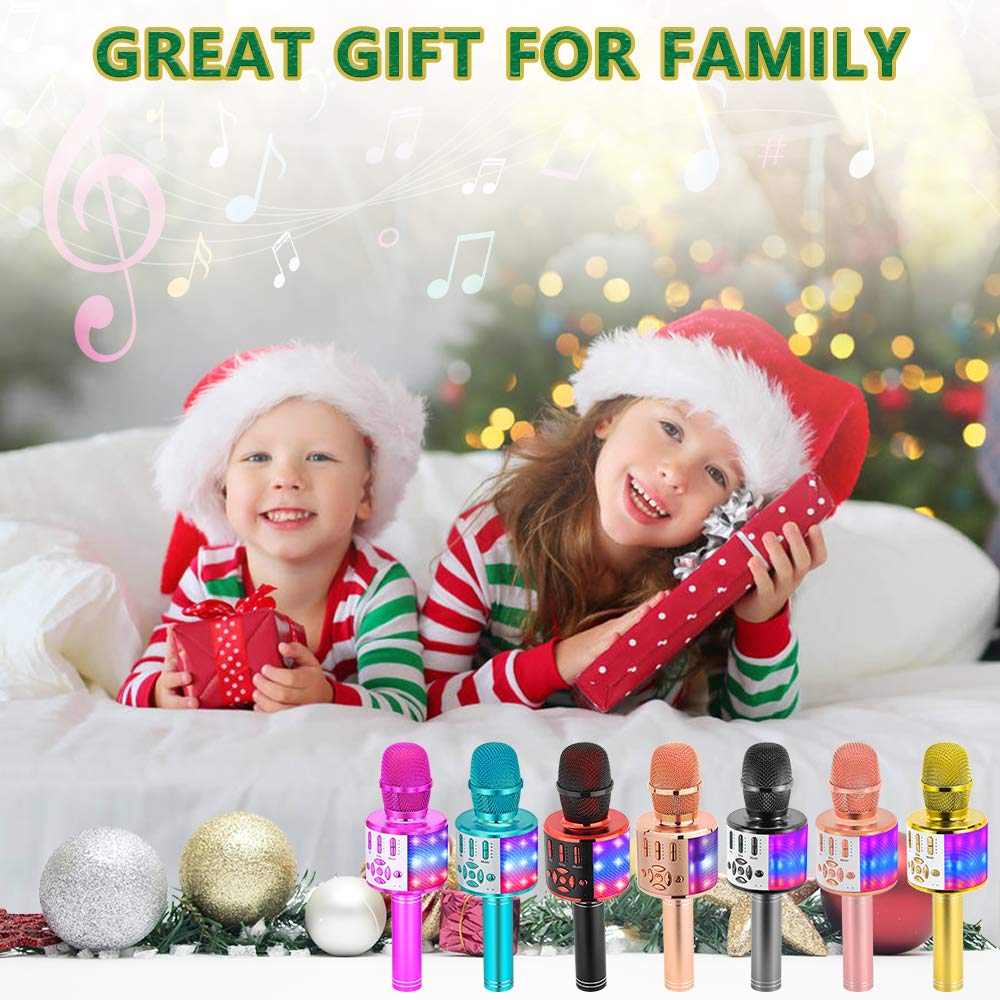 Amazmic Kids Bluetooth Karaoke Microphone with LED Lights - Portable Wireless Singing Machine for Children & Adults, Perfect for Birthday Parties, Home KTV & Family Gatherings (Purple)