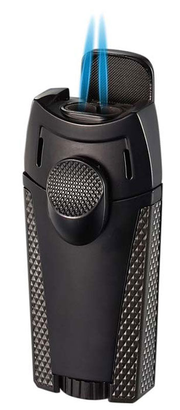 Visol Meru Dual Torch Flame Lighter - Windproof Butane Lighter for Cigars, Candles & Outdoor Use (Black) - Perfect for Camping, BBQ & Home Essentials