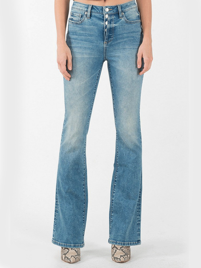 Miss Me H3636B51 Women's High Rise Bootcut Jeans - Medium Blue Wash, Comfortable Stretch Denim Pants for Casual Wear & Night Out