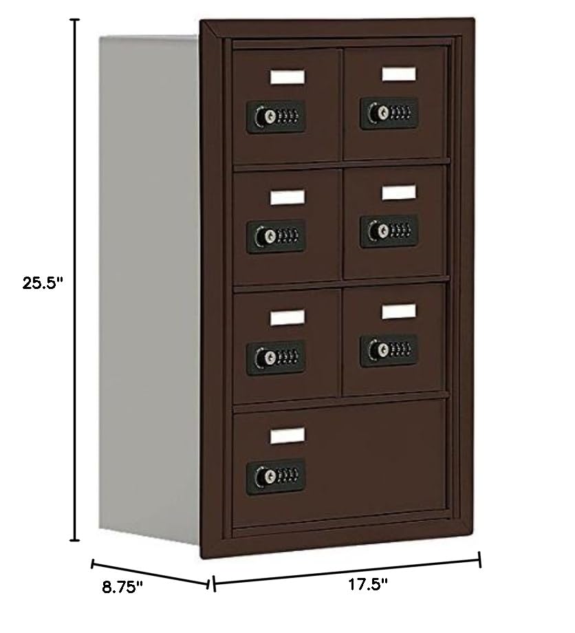Salsbury Industries 19048-07ZRC 4-Unit Recessed Wall Mount Cell Phone Locker with Resettable Combination Locks - 8-Inch Bronze Compartments for Schools, Gyms & Offices