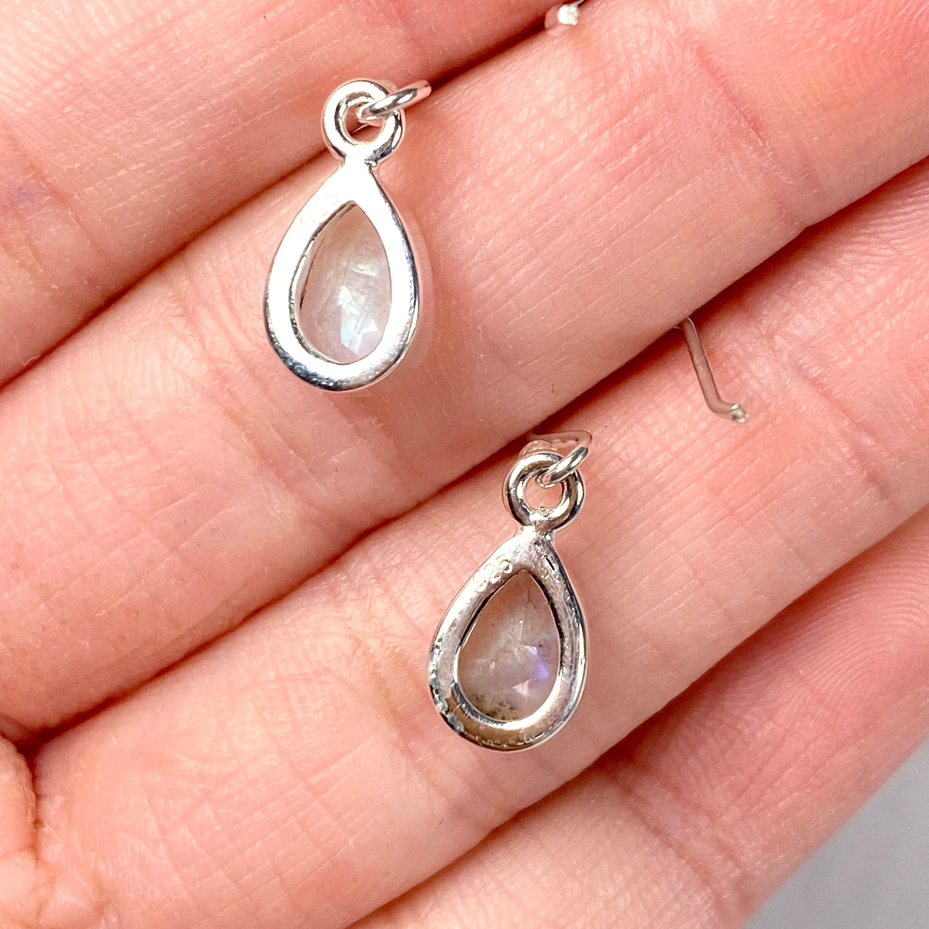 Moonstone Petite Teardrop Faceted Earrings - Dainty Silver Jewelry for Women - Perfect for Weddings, Date Nights & Special Occasions