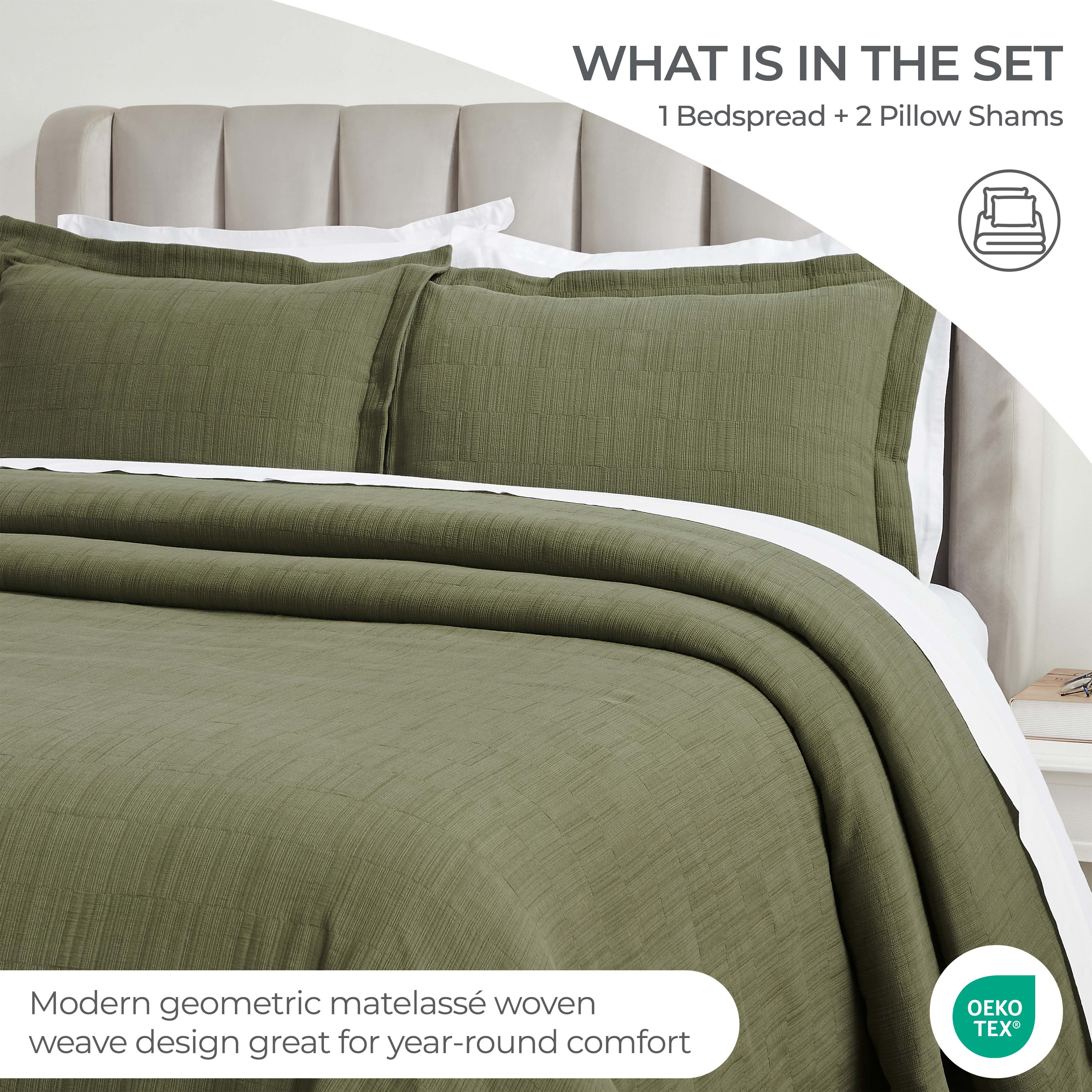 Premium Zenith Cotton Medium Weight Matelasse Bedspread & Sham Set - Queen Size, Luxury Textured Bedding for Master Bedroom & Guest Room Decor