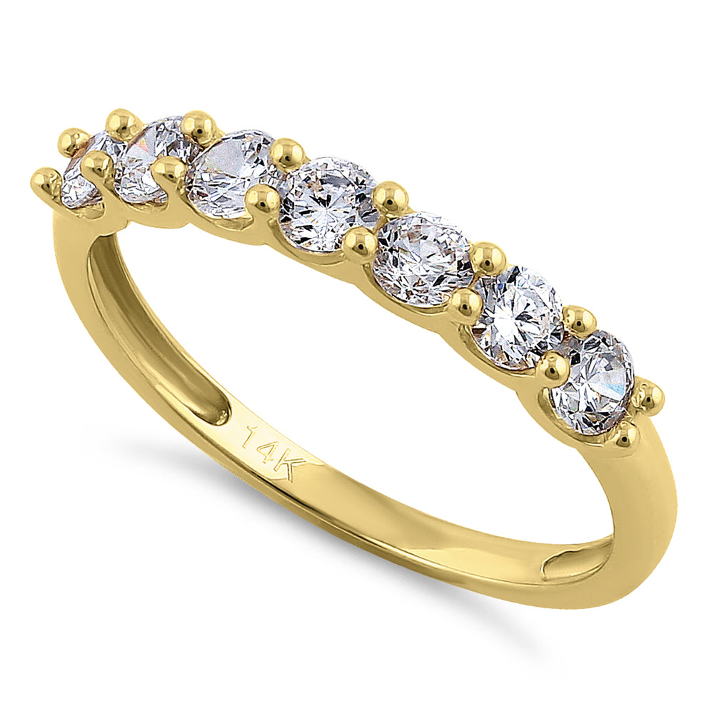 14K Yellow Gold Single Row Round Cut Cubic Zirconia Ring for Women – Elegant Wedding, Engagement, Anniversary Jewelry Gift
