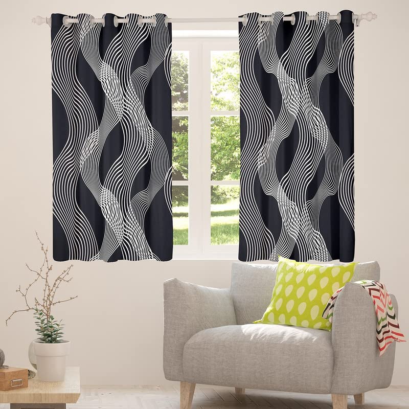 Modern Abstract Stripes Window Curtains - White Waves Geometric Print Grommet Top 2 Panel Set (38Wx45L) - Kids Boys Teens Bedroom Decor - Perfect for Nursery, Dorm Room & Living Room Window Treatments