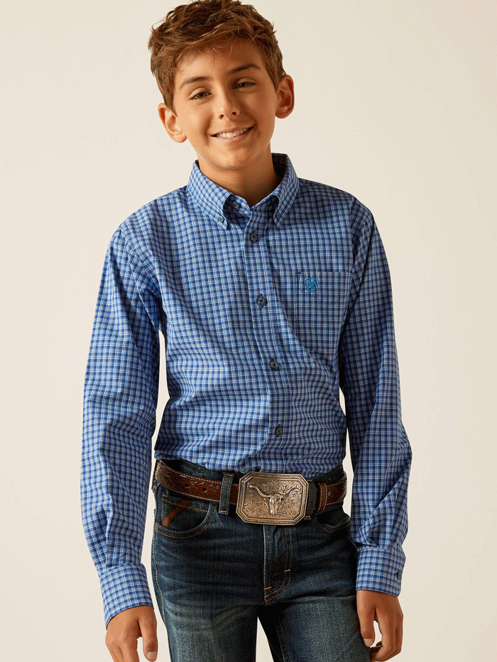 Ariat Kids Pro Series Perrin Classic Fit Shirt - Blue | Western Style Shirt for Boys & Girls | Perfect for Rodeo, Horse Riding & Outdoor Activities