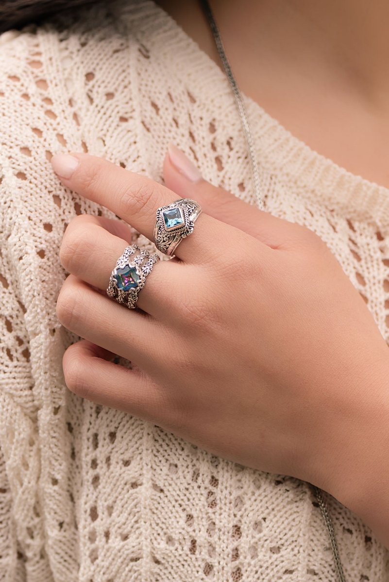 Heartfelt Devotion 3-Piece Ring Set in Genuine Picasso Mystic Quartz - Perfect for Anniversaries, Valentine's Day & Romantic Gifts