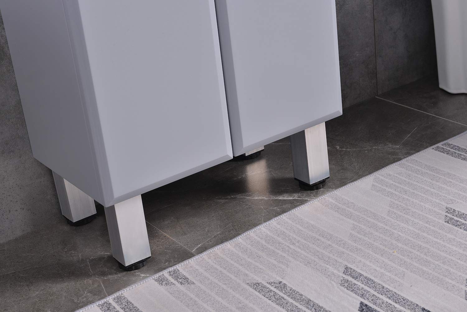 18 Inch Floor Standing Bathroom Cabinet with Mirror - Ceramic Vessel Sink, Faucet & Drain Included (Grey) - Perfect for Modern Bathroom Vanity & Small Space Storage Solution