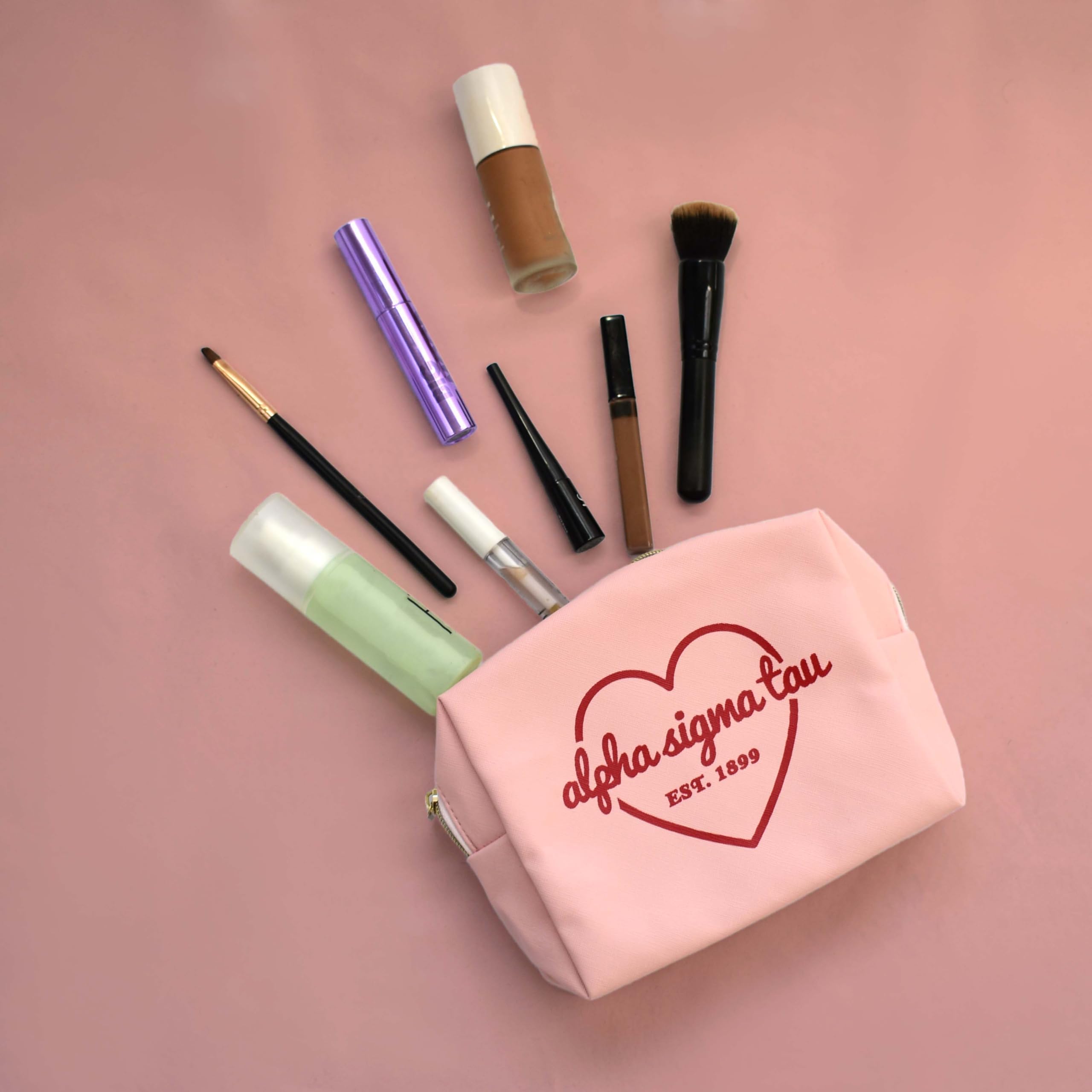 Pi Beta Phi Licensed Makeup Bag - Water-Resistant PU Leather Cosmetic Pouch with Zipper Closure | Multi-Purpose Travel Organizer for Toiletries & Accessories | Perfect Sorority Gift for Women, Sisters & College Students | Great for Dorm Life, Greek Events & Travel Essentials