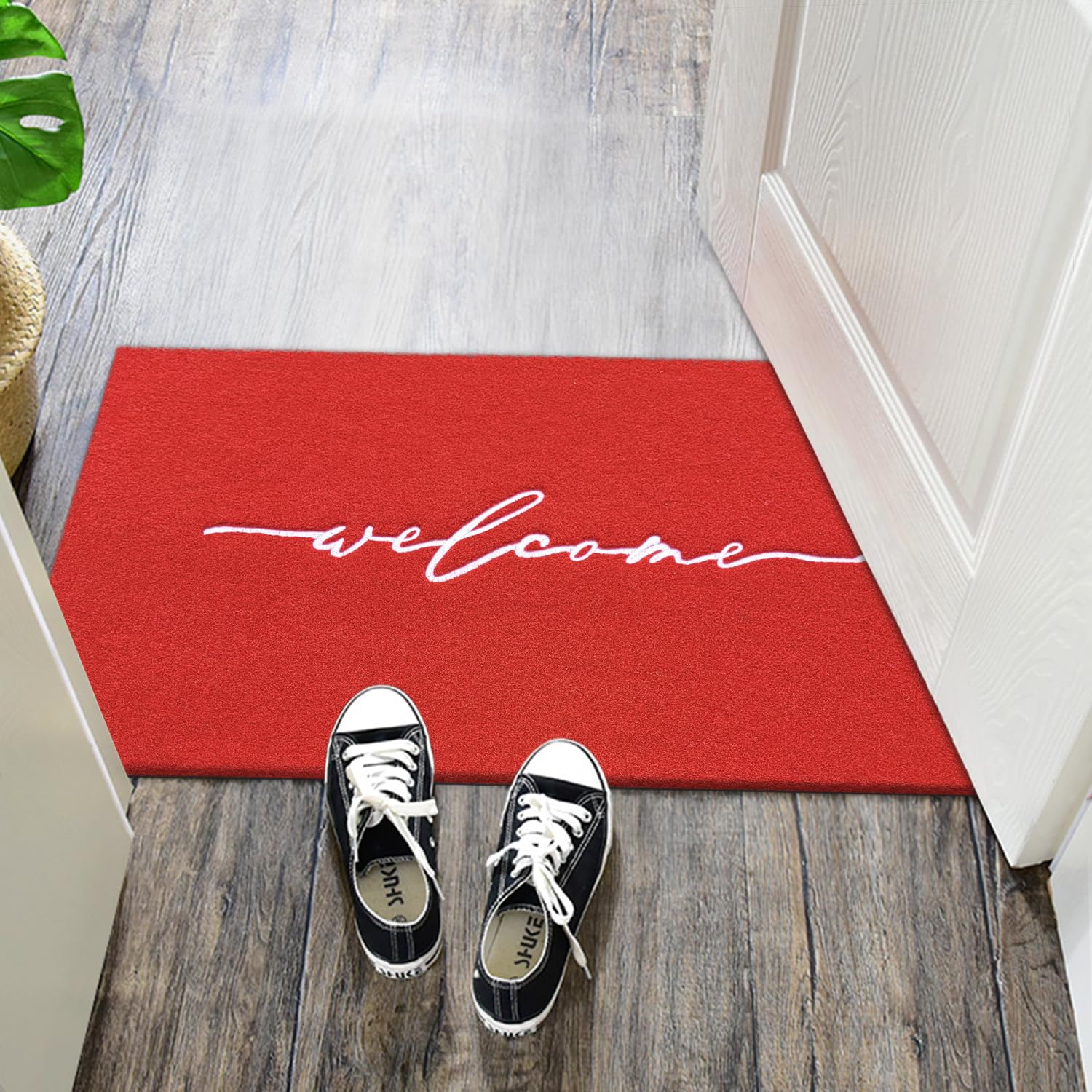 AAZZKONG Non-Slip Red Welcome Doormat - Heavy Duty Rubber Backing for Indoor/Outdoor Use - Front Door, Patio & High Traffic Areas - Easy Clean Entry Mat for Home, Office & Commercial Spaces