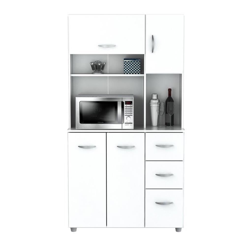 Pemberly Row 3-Drawer Modern White Wood Kitchen Storage Cabinet - Organize Utensils, Spices & Cookware for Small Space Kitchen & Dining Room