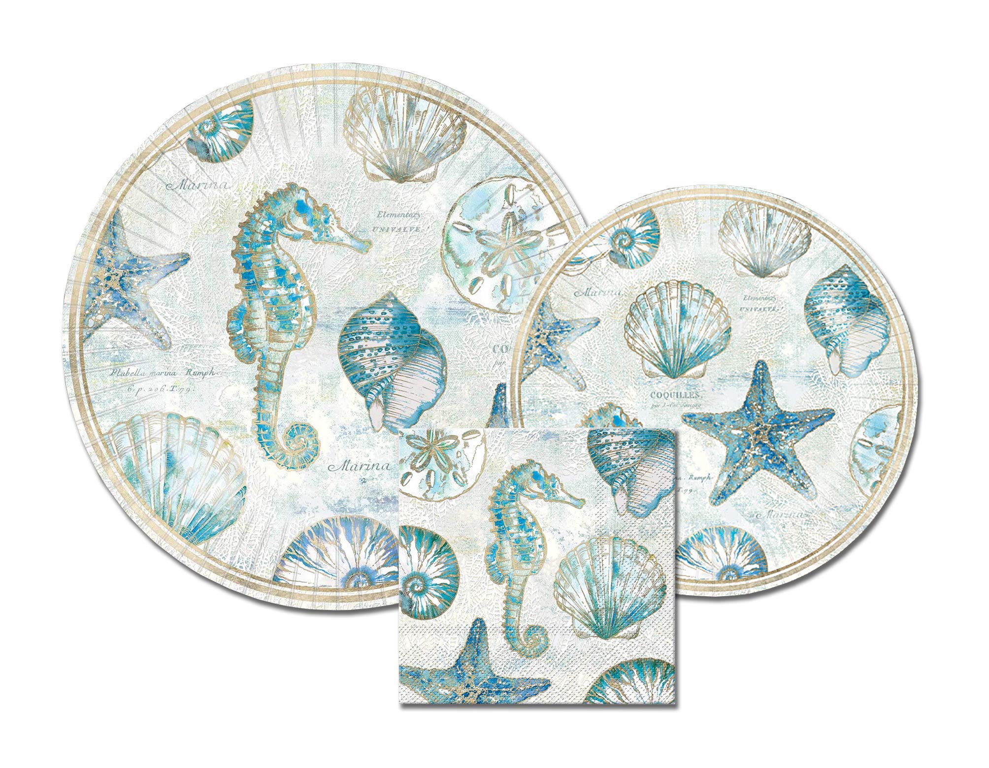 Punch Studio High Tide Print Paper Tableware Set - 8 Dinner Plates, 8 Dessert Plates & 20 Beverage Napkins | Beach Party, Summer BBQ & Outdoor Dining Essentials