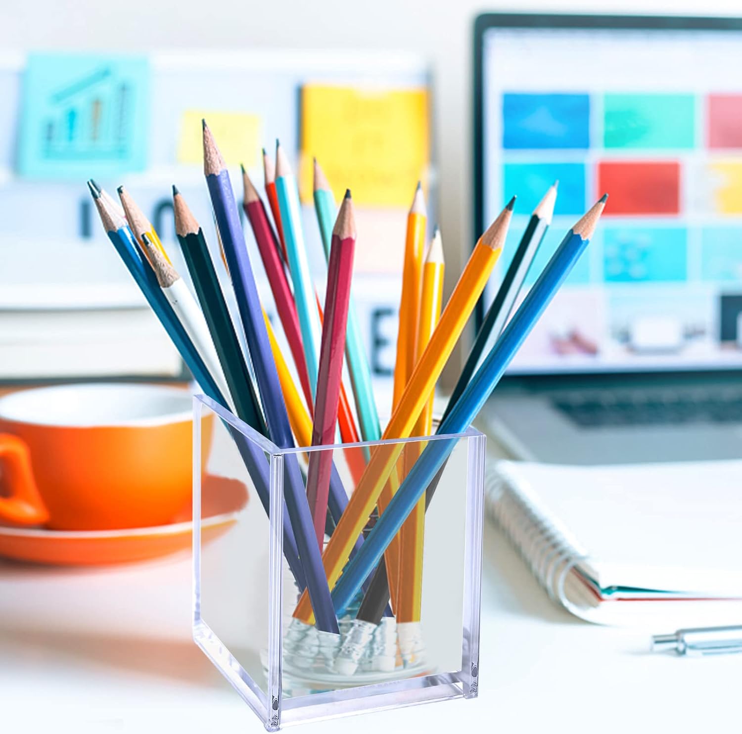 3-Pack Clear Acrylic Pen Holder & Makeup Brush Organizer - Desk Storage Cup for Pencils, Stationery, Office & School Supplies (Includes Cleaning Cloth) - Perfect for Home, Office & Classroom Organization