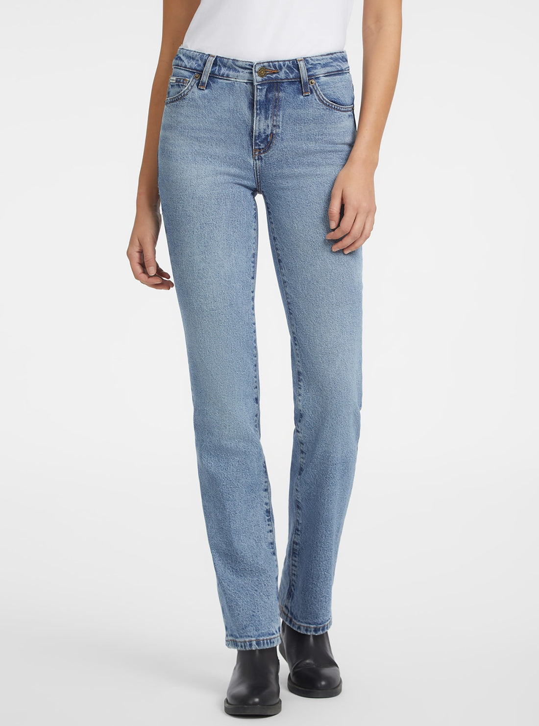 Guess G08 Mid Rise Straight Jeans for Women - Classic Blue Denim Pants with Stretch Comfort | Perfect for Casual Wear, Office & Date Nights