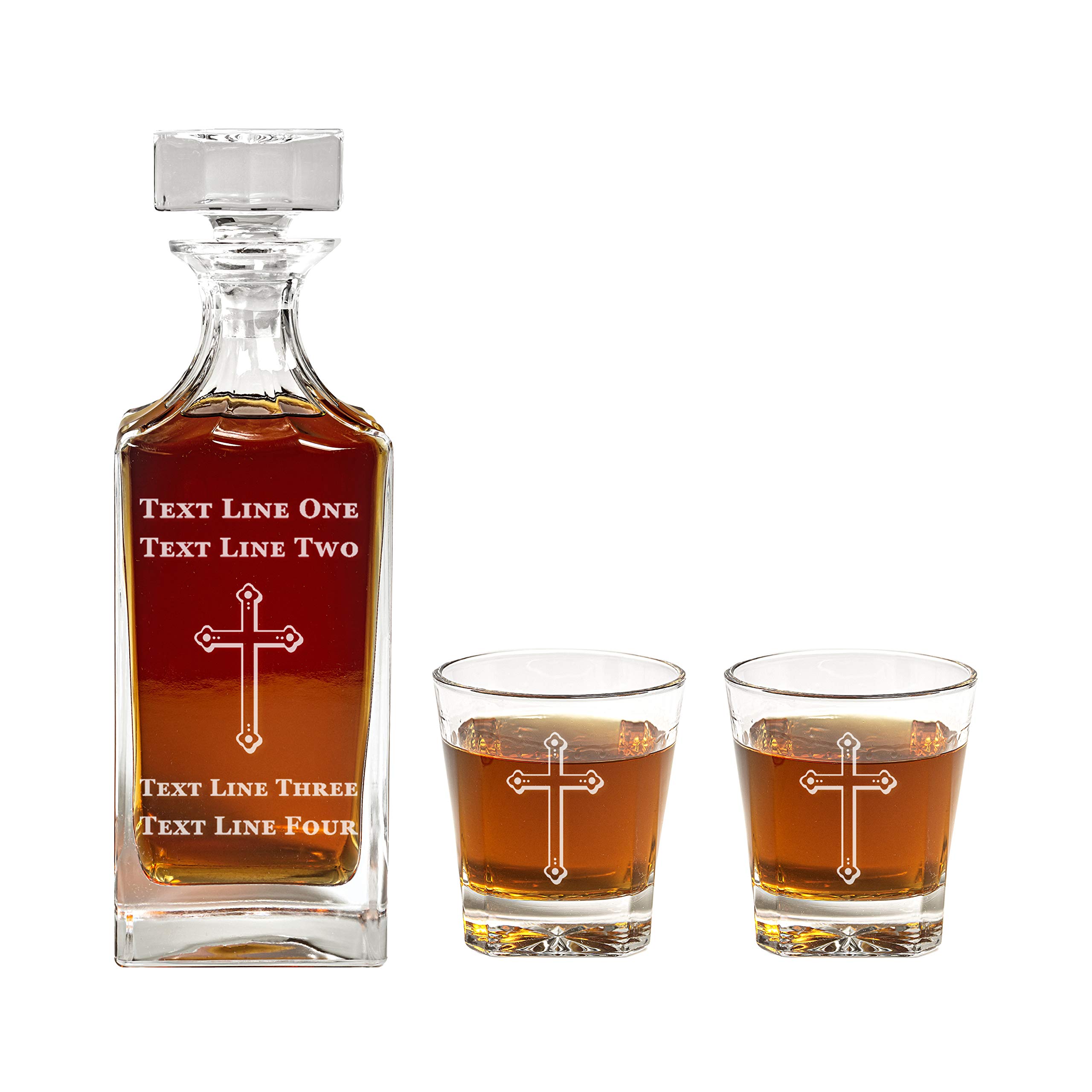 Engraved Cross Decanter Set - 900ml Glass Decanter with Elegant Cross Design - Religious Gift for Men & Women - Christian Home Décor - Unique Personalized Present for Baptism, Wedding & Communion - Perfect for Holiday Gifting & Spiritual Celebrations