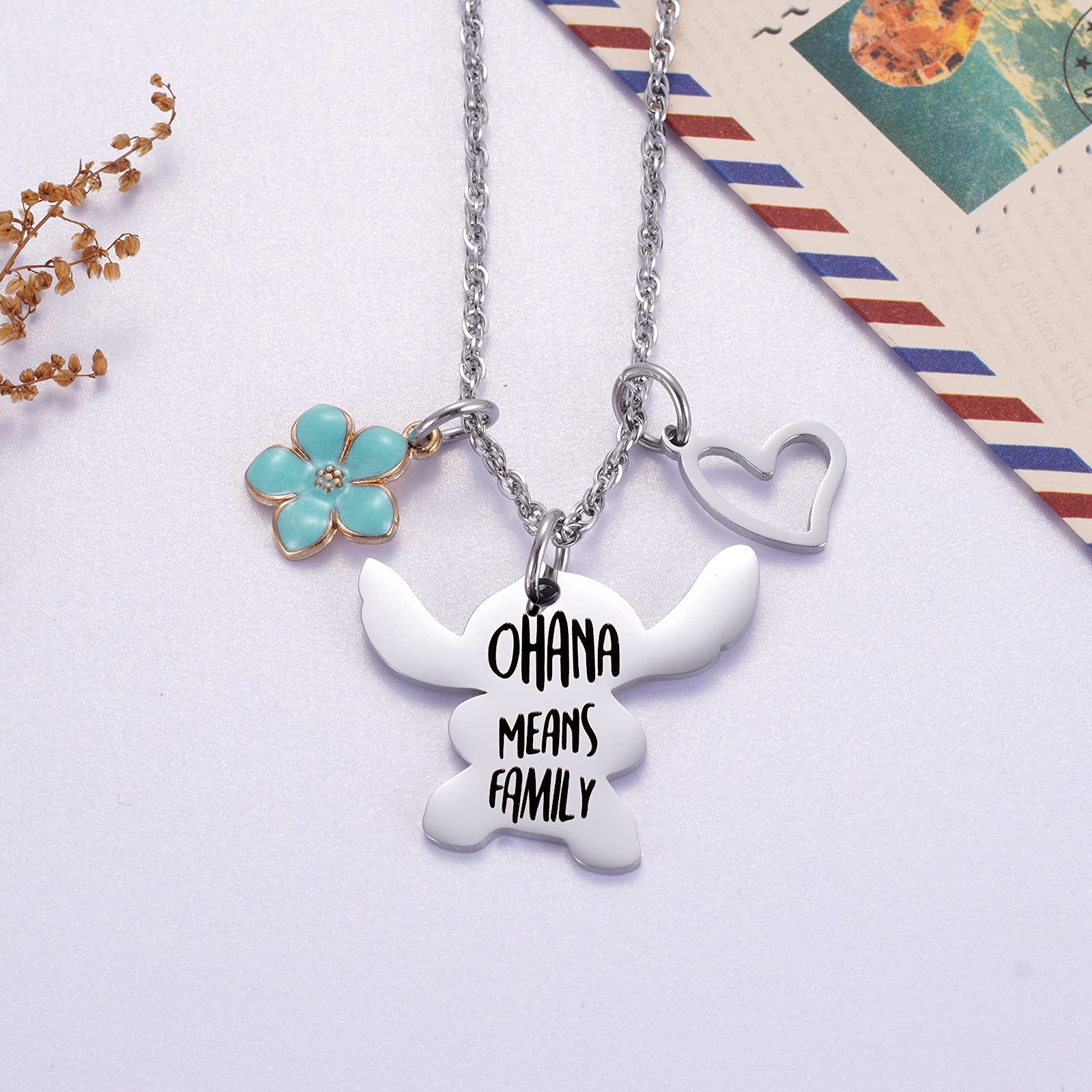 Ohana Means Family Necklace - Disney Stitch Inspired Jewelry Gift for Women & Girls - Perfect for Birthday, Christmas & Cosplay Accessories