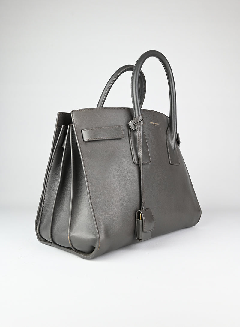Saint Laurent Sac de Jour Medium Grey Leather Handbag - Luxury Tote Bag for Women, Work & Travel