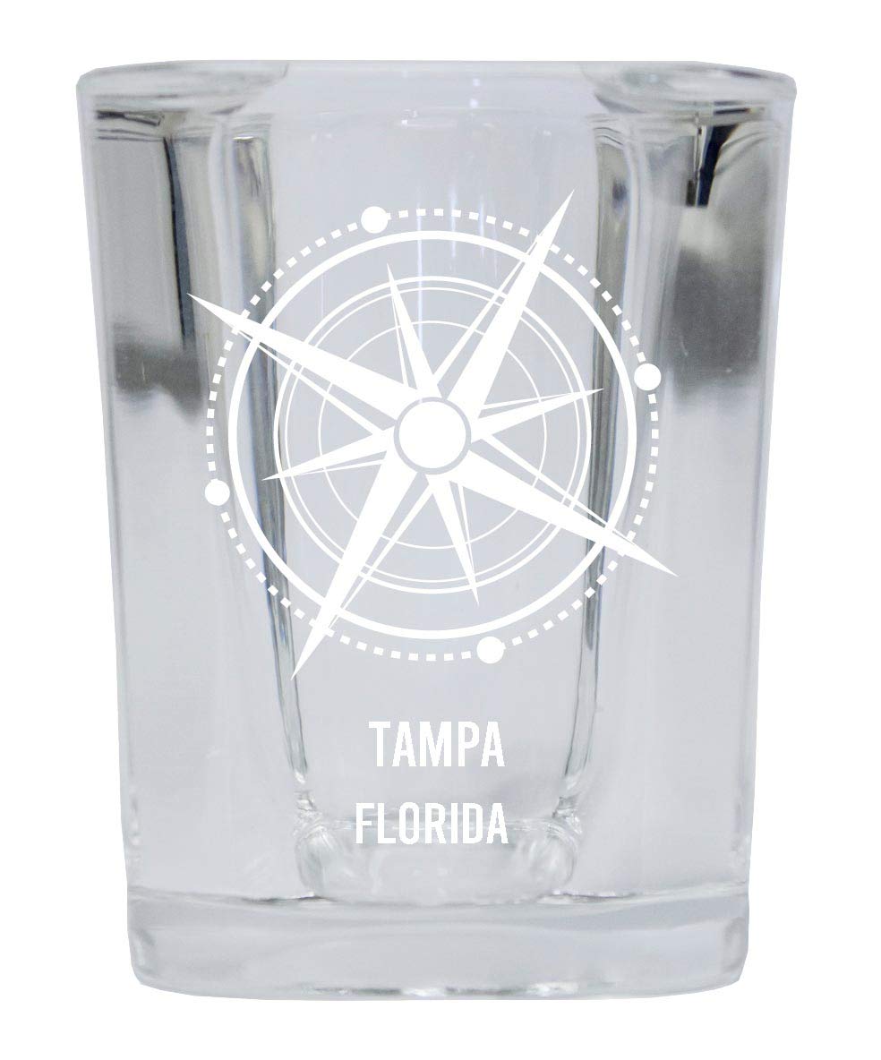 Premium 2oz Square Shot Glass with Laser Etched Compass Design - Tampa Florida Souvenir - Perfect for Bars, Parties, and Travel Memorabilia