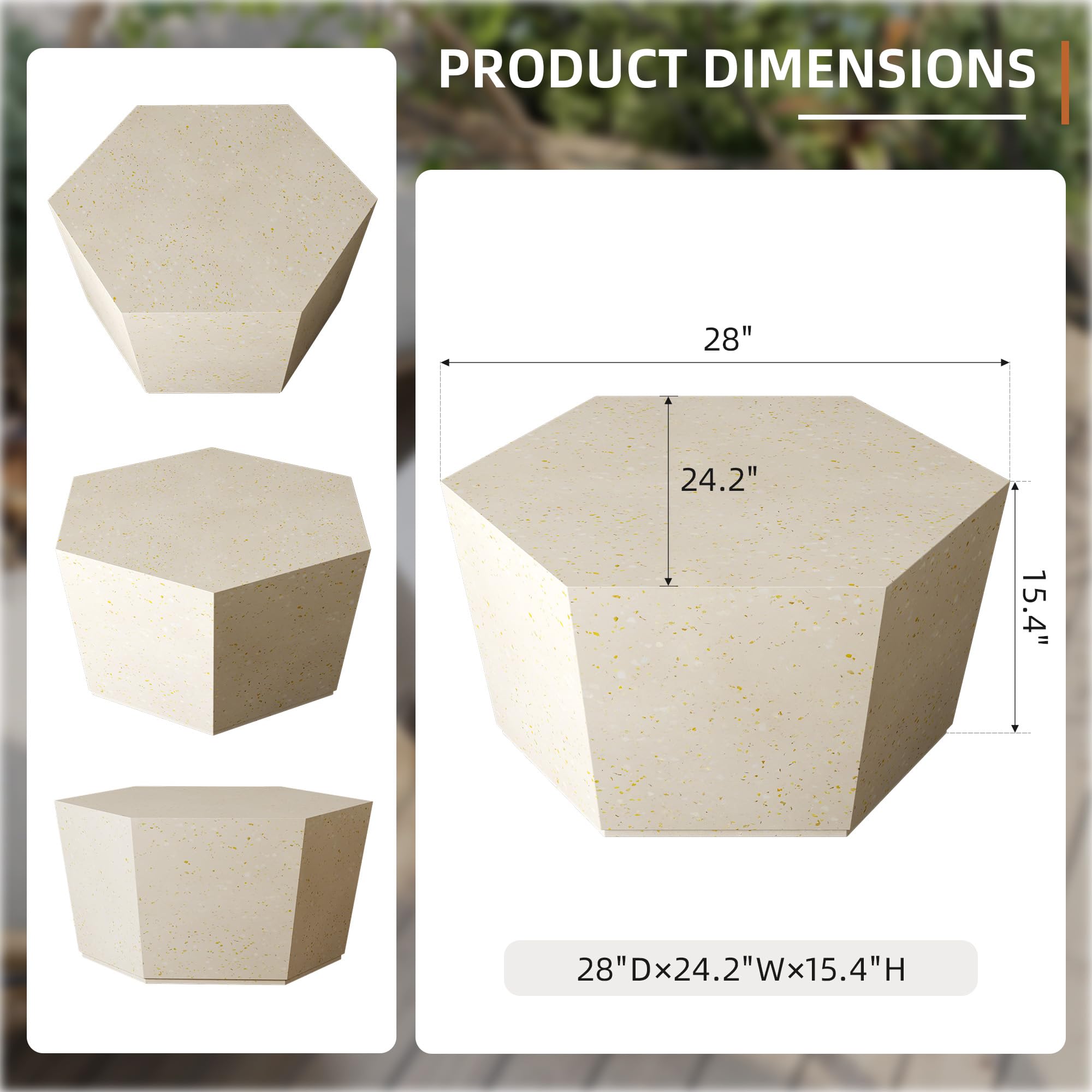 UPHA 28-inch Hexagon Concrete Coffee Table - Outdoor Patio Side Table for Garden, Backyard, Poolside - Weather-Resistant Beige Finish | Perfect for Outdoor Entertaining, Lounging & Decor