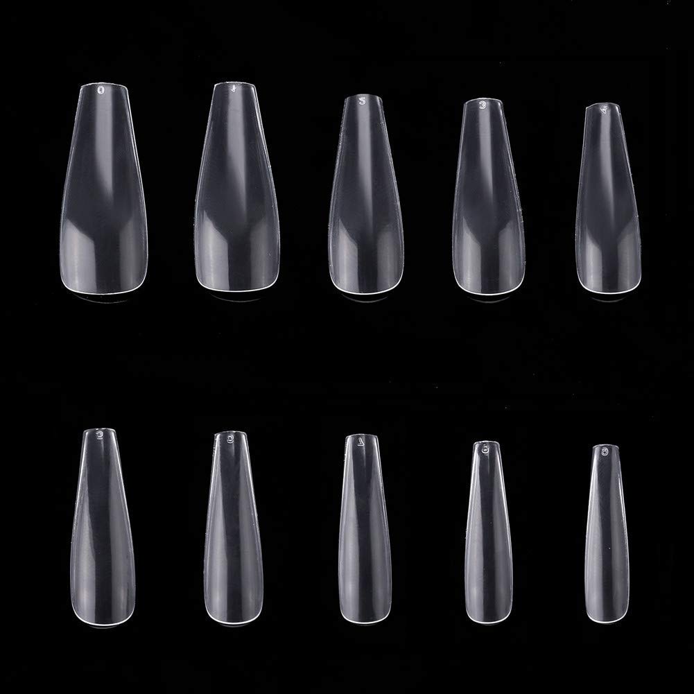 500Pcs Coffin Nails Long Ballerina False Nail Tips - Full Cover Acrylic Nail Extensions 10 Sizes with Storage Case - DIY Nail Art for Salon & Home Use - Perfect for Parties, Weddings & Special Occasions (Clear)