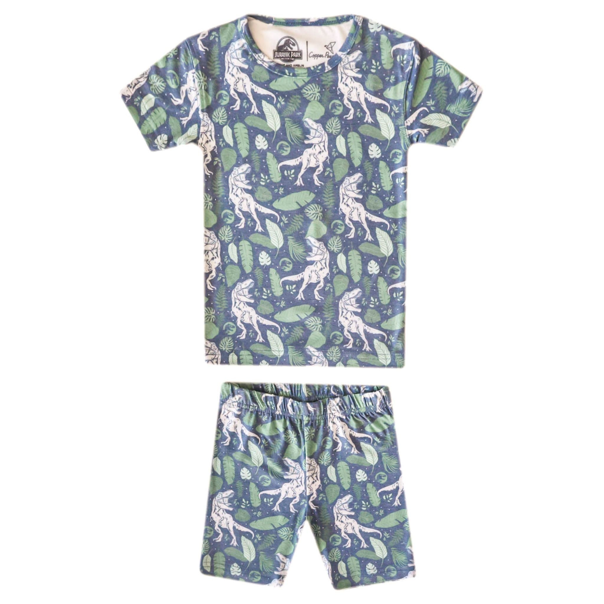 2-Piece Short Sleeve Pajama Set - Jurassic Park Dinosaur Print Sleepwear for Women & Men - Cozy Lounge Wear for Movie Nights & Sleepovers