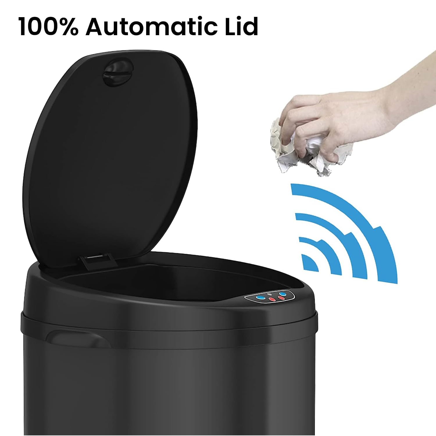 iTouchless 13 Gallon Automatic Trash Can with Odor Control System - Black Round Sensor Garbage Bin for Kitchen, Office, Bathroom & Home Use