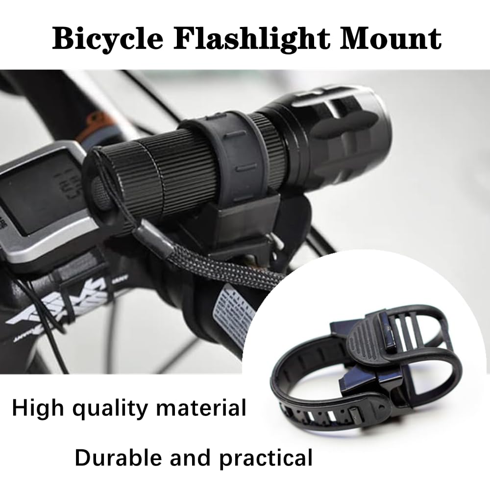 2 Pack Adjustable Bike Flashlight Mount Holder - Universal Bicycle & Motorcycle Light Mount for Cycling, Night Riding, Camping & Outdoor Adventures (Black)