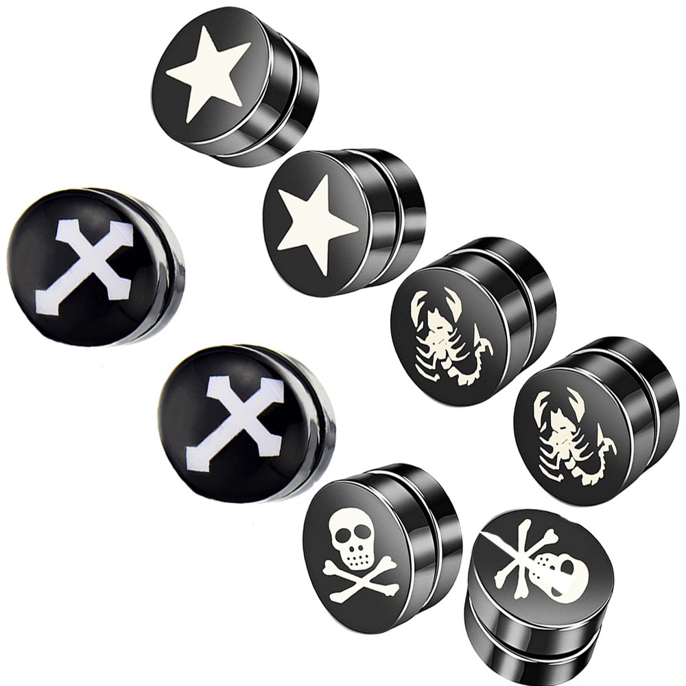 Hypoallergenic Stainless Steel Magnetic Fake Gauges Earrings for Non-Pierced Ears - Black, Silver & Colorful Options | Perfect for Parties, Cosplay & Everyday Fashion Accessories