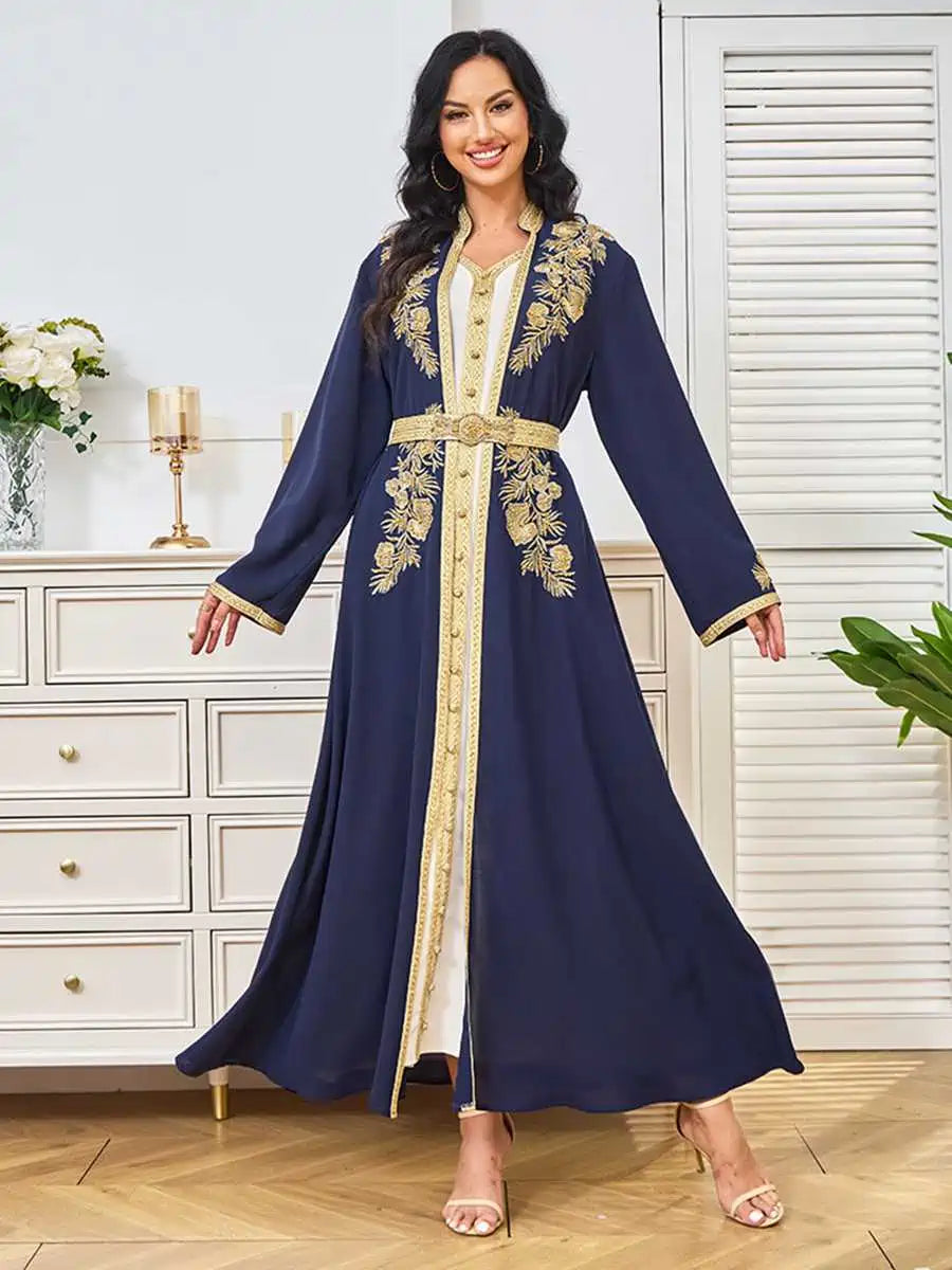 2-Piece Beaded Caftan Dress Set with Sleeveless Inner Dress #24352 - Elegant Boho Outfit for Beach, Vacation & Summer Parties