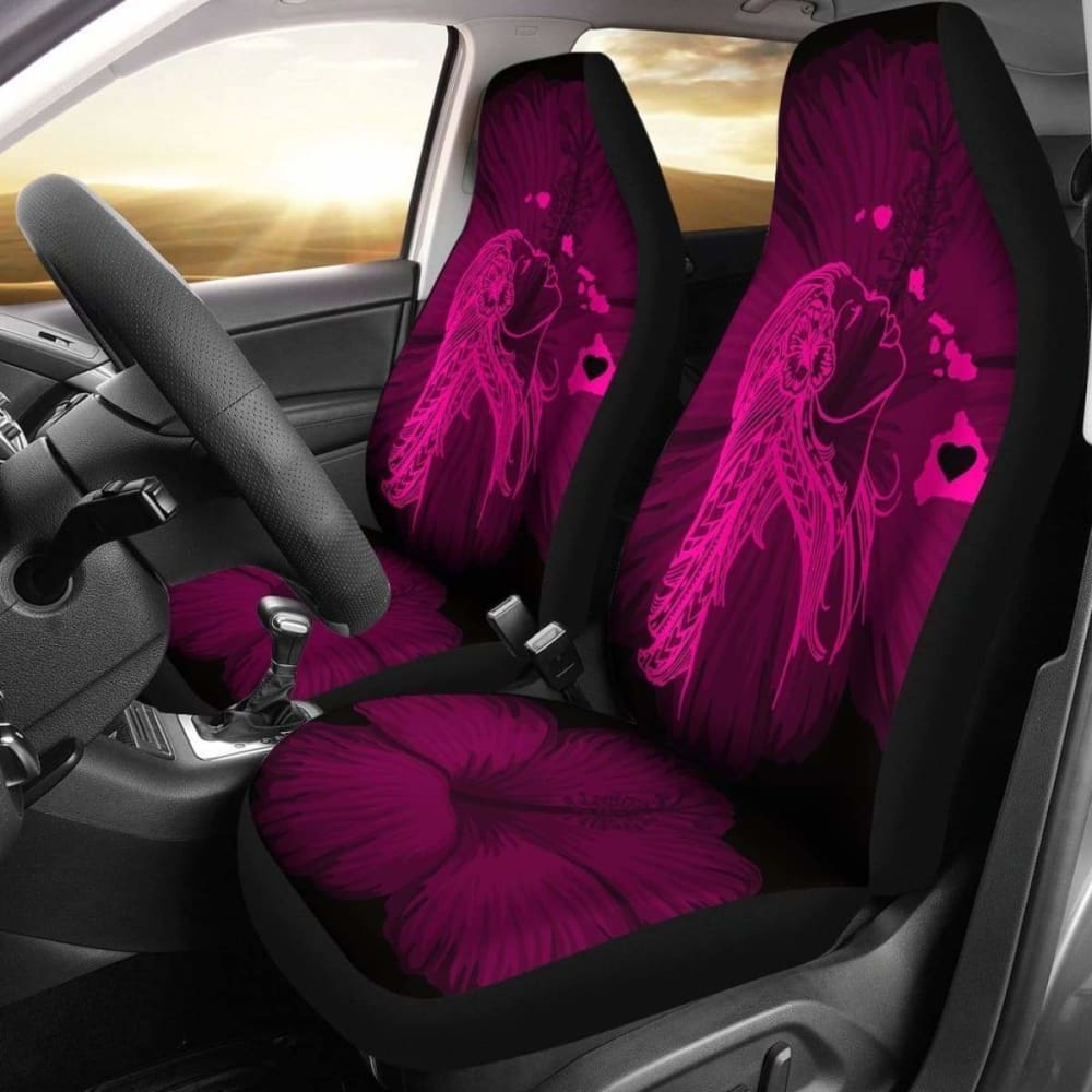 Alohawaii Car Seat Covers - Hawaiian Hula Girl & Hibiscus Floral Design in Pink | Perfect for Jeep, Truck & SUV Interior Protection | Beach & Tropical Themed Car Accessories