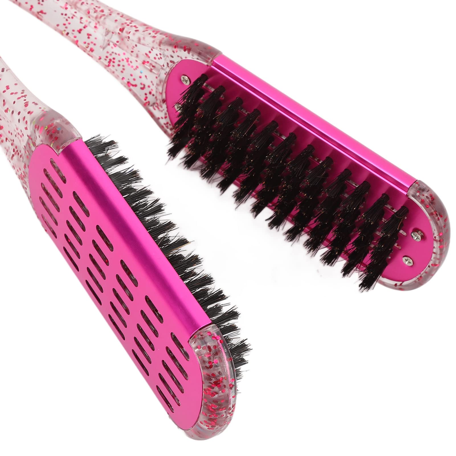 Professional Hair Straightening Comb for Women - Dual-Sided Soft Bristle Flat Iron Brush with Hollow Design, Heat Resistant Styling Tool (Rose Red) - Perfect for Home Salon & DIY Hair Styling