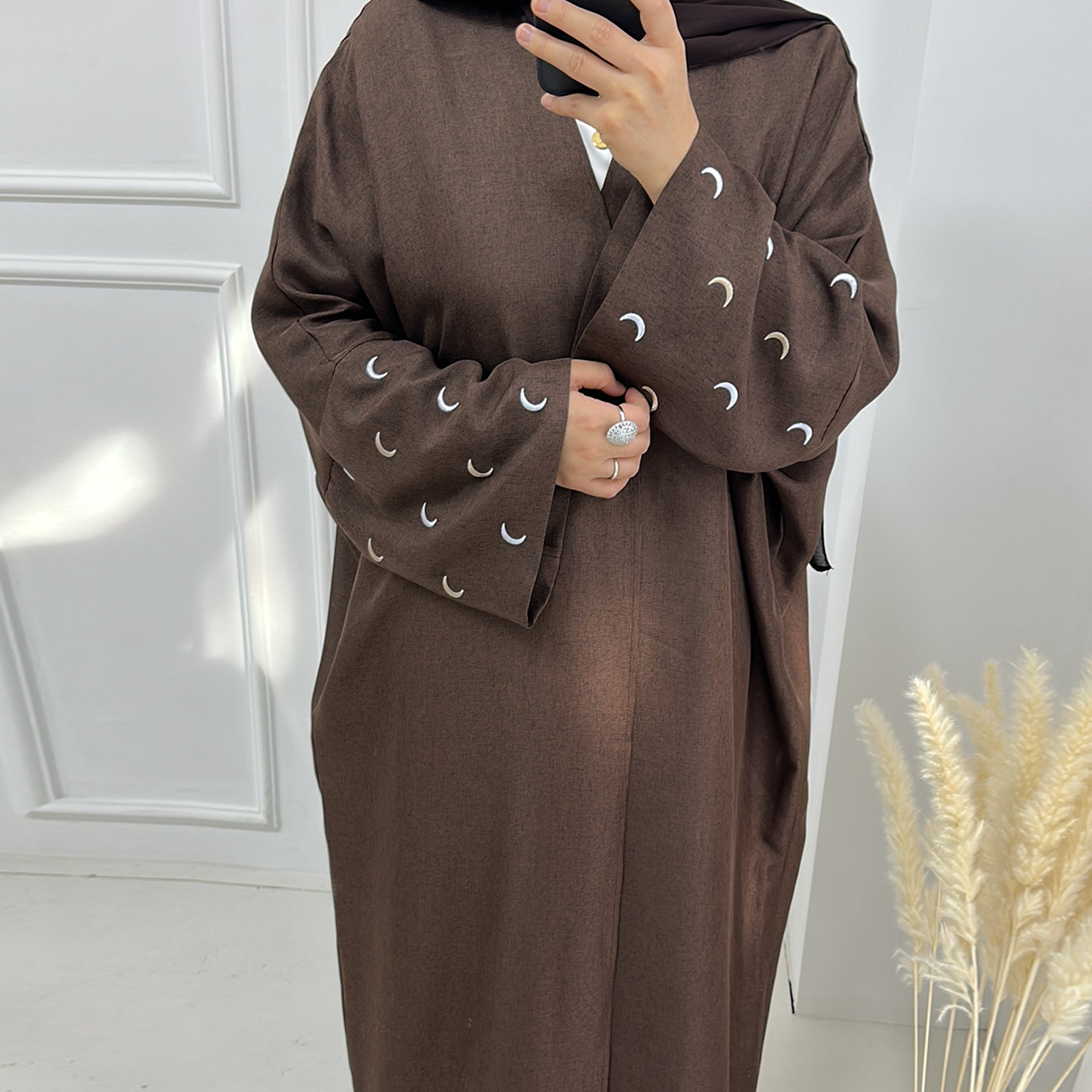 Lightweight Brown Iris Open Abaya Duster - Elegant & Comfortable for Daily Wear, Prayer, and Special Occasions