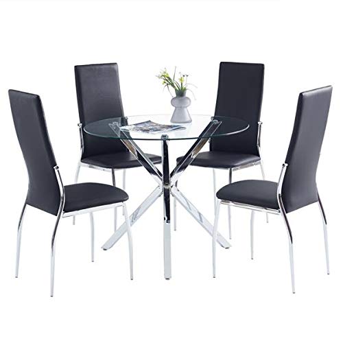 90x75cm Round Glass Dining Table - Transparent Tempered Glass with Cross Base Design - Modern & Durable (Table Only) - Fast 3-7 Day Delivery - Perfect for Small Spaces, Breakfast Nooks & Contemporary Dining Rooms