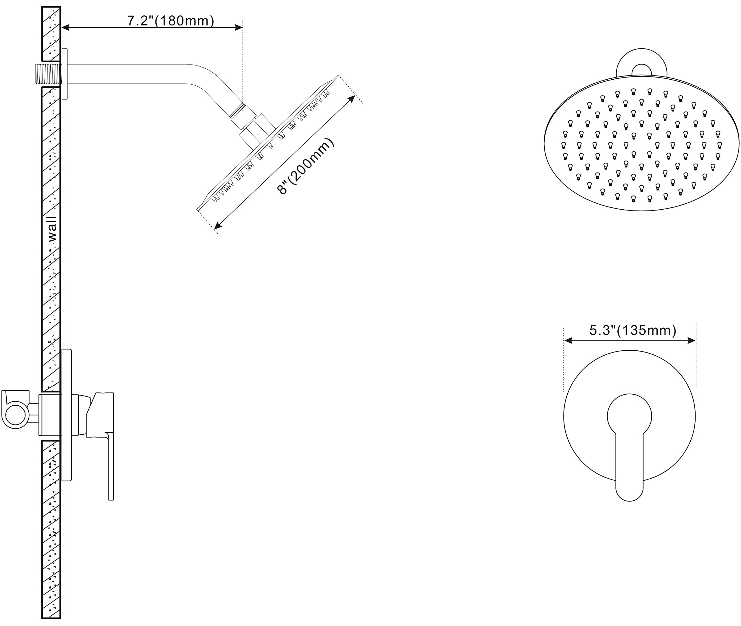 POPFLY Black Shower Faucet Set - 8 Inch Rainfall Shower System with Single Function Trim Kit & Rough-in Valve | Modern Bathroom Upgrade for Spa-Like Experience