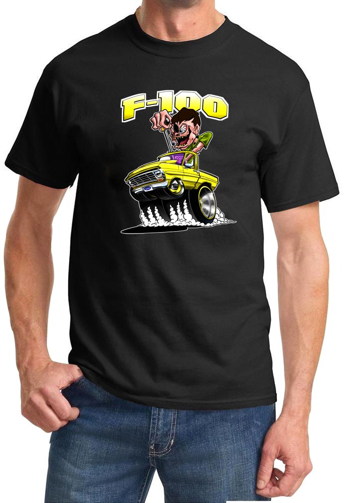 1967-1972 Ford F100 F-100 Mad Monster Yellow Truck Graphic T-Shirt - Vintage Truck Enthusiast Apparel for Car Shows & Classic Truck Events