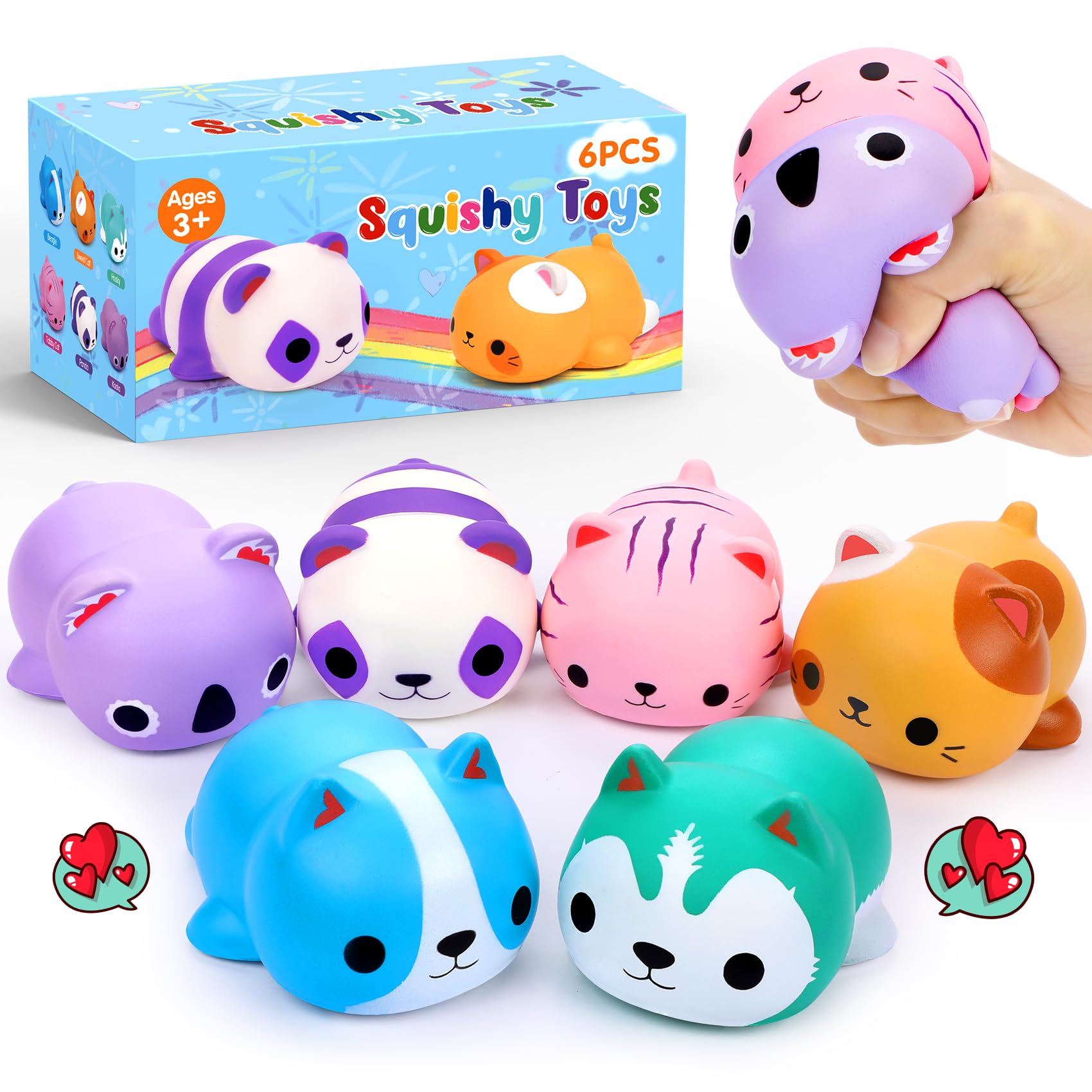 6PCS Jumbo Slow Rising Cat Squishy Stress Balls - Anxiety Relief Fidget Toys for Kids & Adults - Perfect for Classroom Prizes, Party Favors, Easter Goodie Bags & Stocking Stuffers - Fun Sensory Play & Stress Relief Gifts