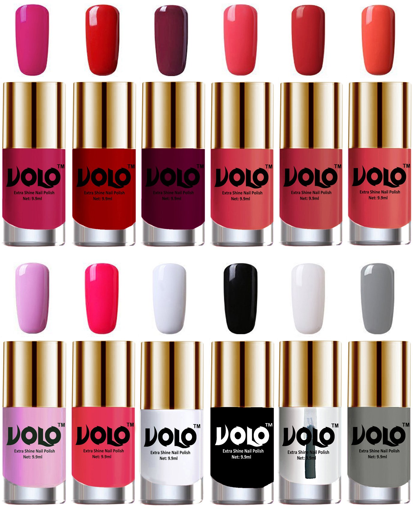 VOLO Luxury Super Shine Nail Polish Set - 12 Vibrant Colors, Long Lasting & Chip Resistant - Perfect for Manicure, Pedicure & Nail Art Designs