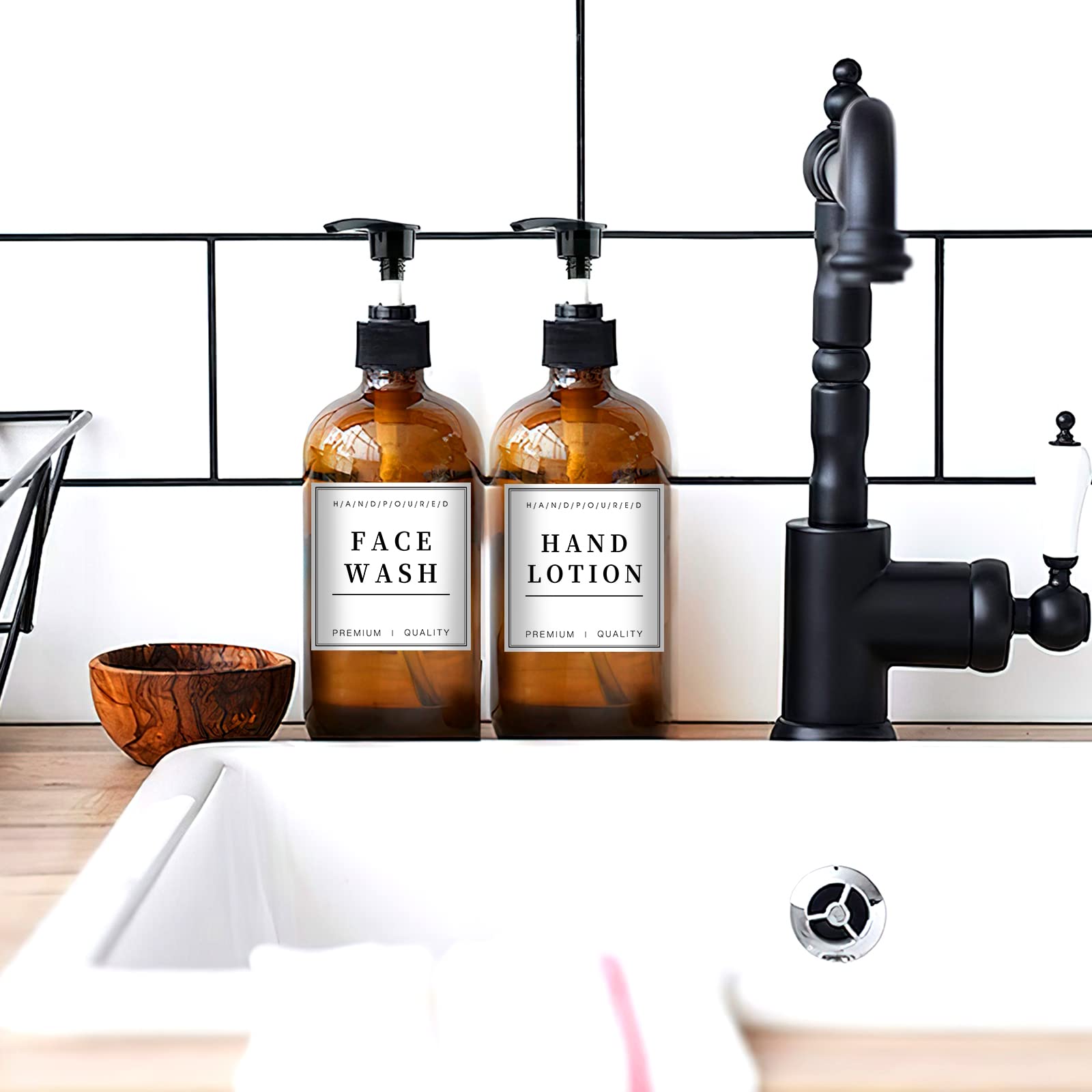 36PCS Waterproof Removable Labels for Bottles - Hand Soap, Lotion, Shampoo & Conditioner Dispenser Stickers - Bathroom & Kitchen Organization for Glass/Plastic Containers - Perfect for Home, Office & Travel Use