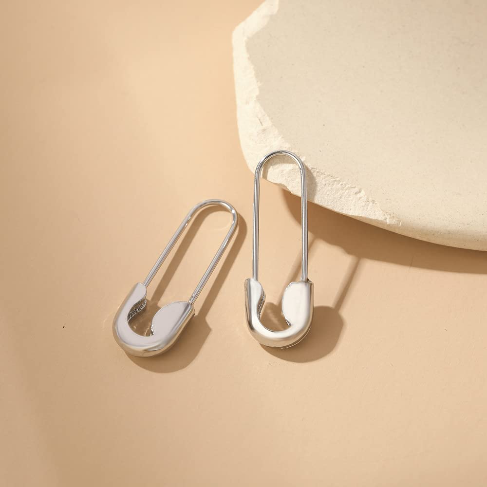 Hypoallergenic 14k Gold Plated Safety Pin Dangle Hoop Earrings for Women - Small Paper Clip Style Fashion Jewelry | Perfect for Everyday Wear, Parties & Gift Giving