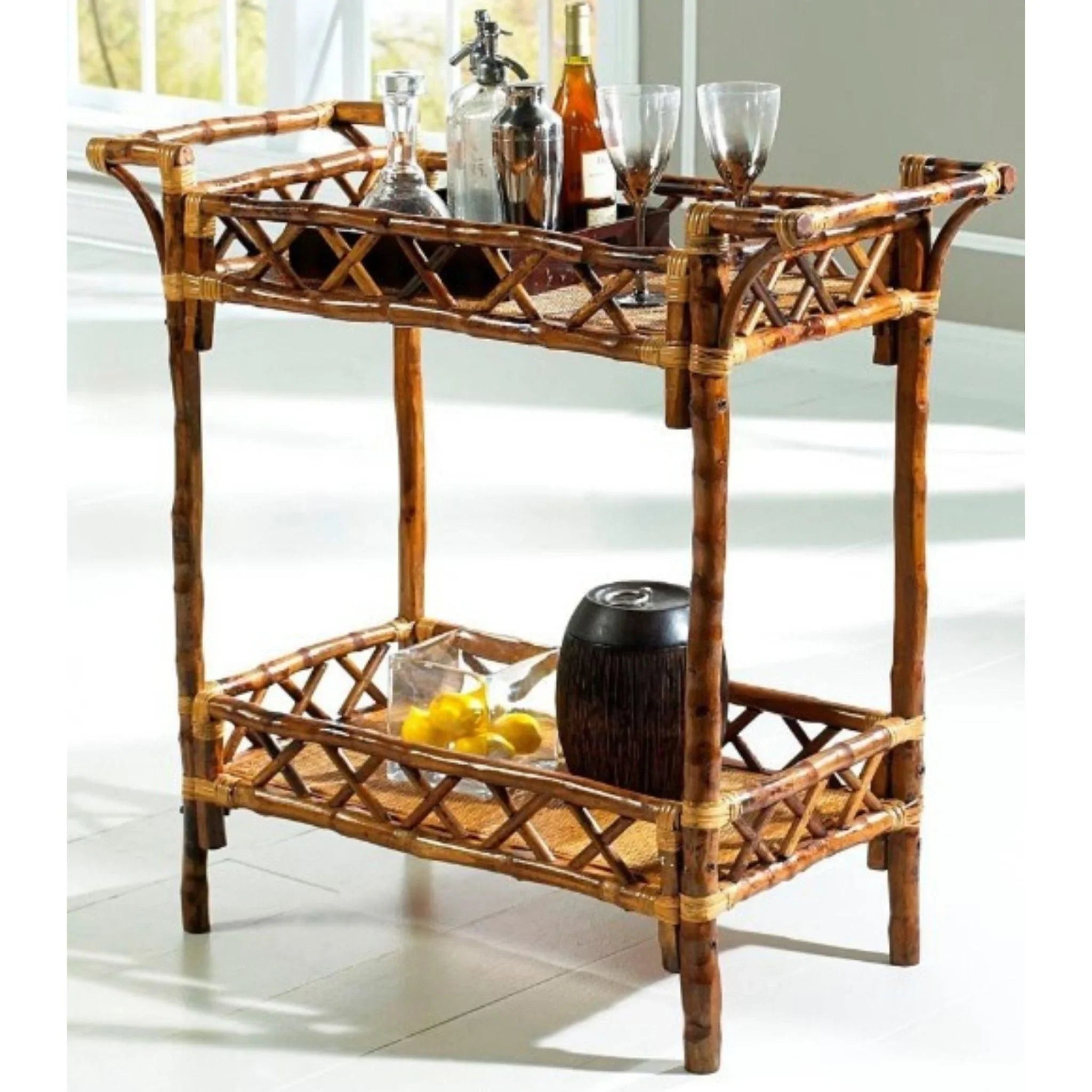 Antique Tortoise Finish Bamboo Beverage Stand - Elegant Drink Holder for Coffee, Tea, and Cocktails - Perfect for Home Bars, Kitchen Countertops, and Outdoor Entertaining