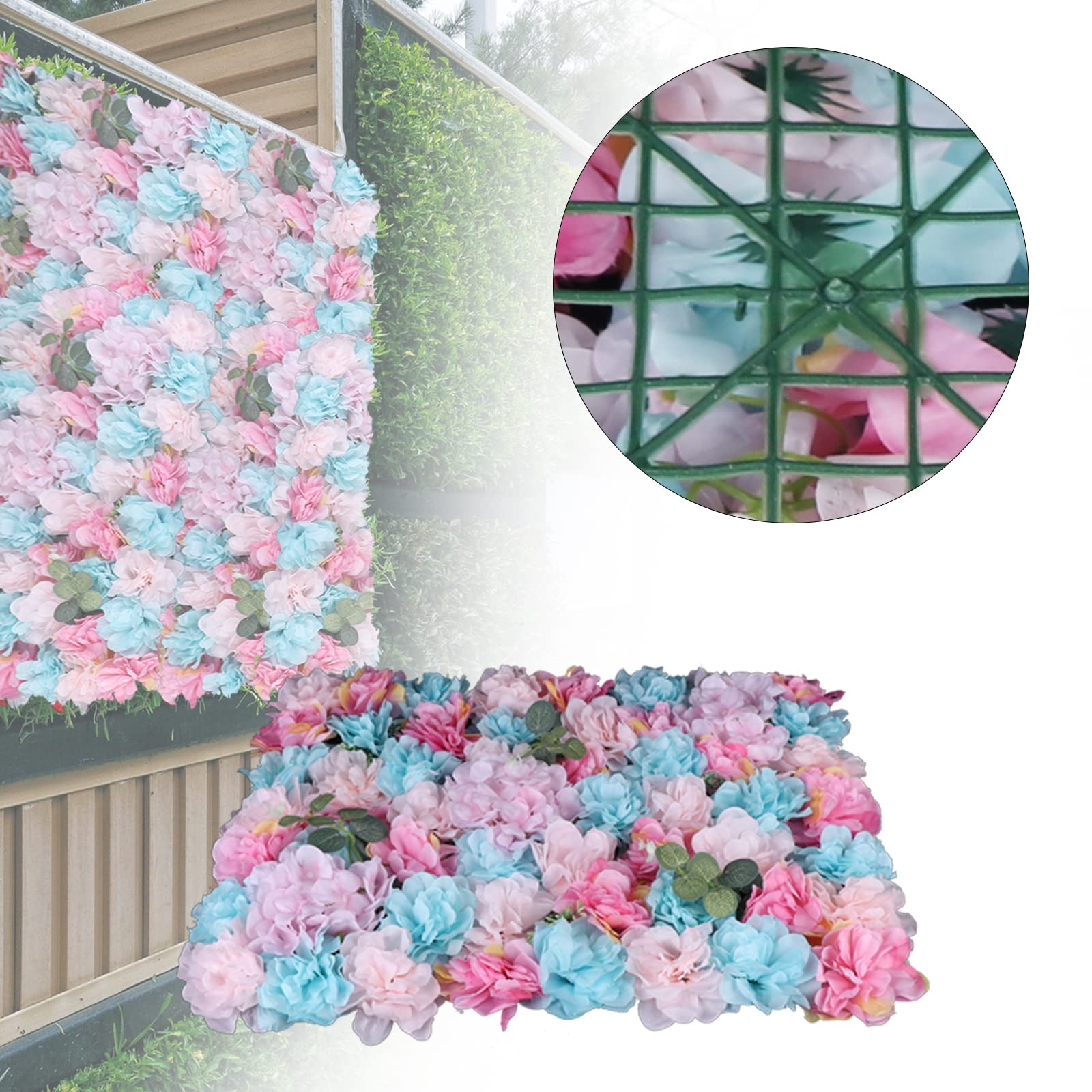 Gdrasuya10 12-Pack Artificial Silk Flower Wall Panels - 15.75 x 23.62 Inches Pink & Blue Wedding Backdrop for Photography, Venue Decor, Hanging Baskets, Garden Arch & Room Wall Decoration | Indoor/Outdoor Party & Event Decorations