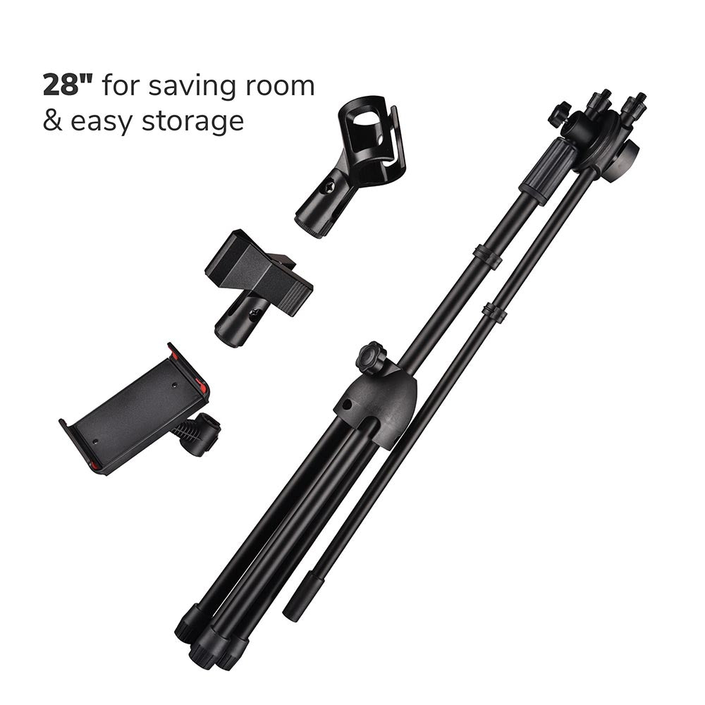 TheLAShop Adjustable Microphone Stand Boom Arm - Dual Mic Mount & Phone Holder (2.8' to 5.11' Height) - Perfect for Podcasting, Streaming, and Home Studio Recording
