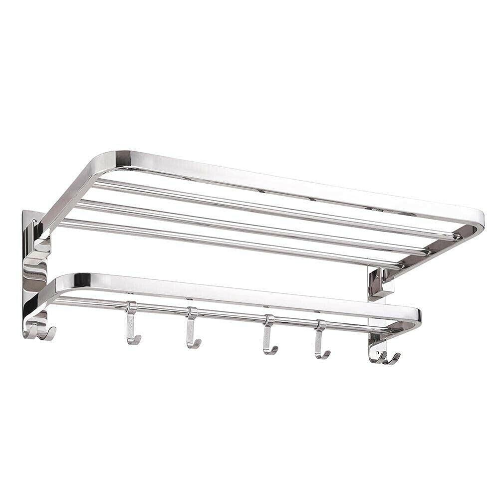 CompreDH Wall Mounted Towel Rack - Stainless Steel Bathroom Towel Holder with Shelves, Space Saving Towel Organizer for Hand/Bath Towels - Perfect for Bathroom, Kitchen, Laundry Room Organization
